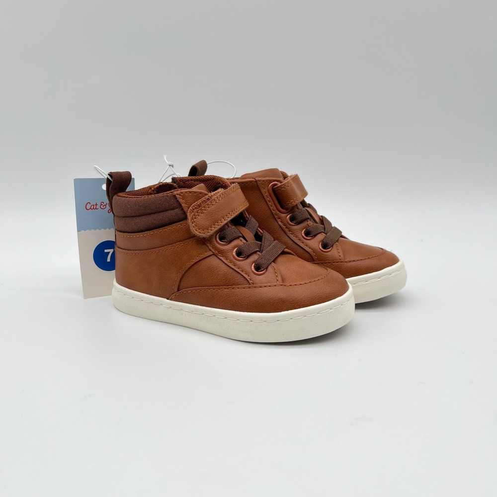 Cat & Jack Aidan Toddler Boys Brown High Top Sneakers Size 7 Side Zip NWT